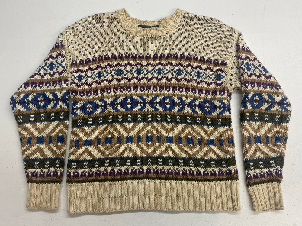 VTG 90s Women Liz Wear Fair Isle crewneck knit cotton pullover sweater S-Petite